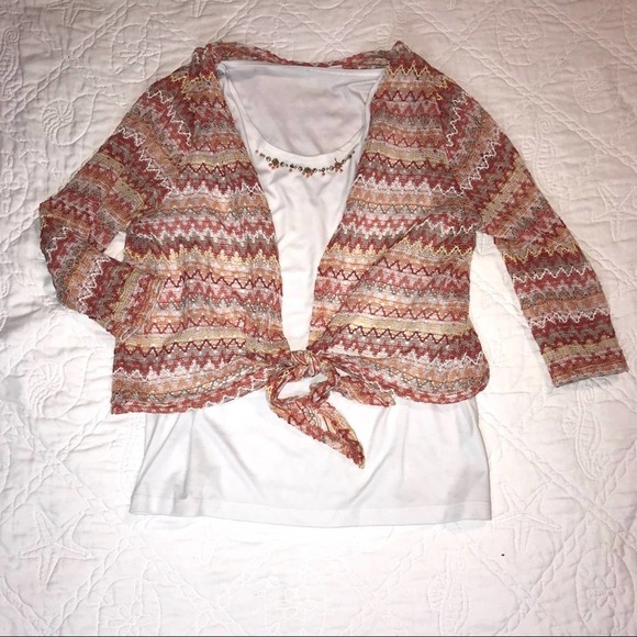 Alfred Dunner Layered Crochet Tie Front Top - Picture 6 of 10